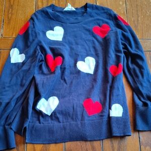 Women’s Navy Heart Pattern Sweater - Red & White Hearts